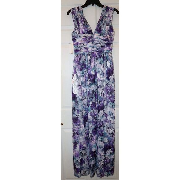 Dress the Population Sz Small Purple Jaclyn Floral-Print Chiffon Maxi Dress $268 - Picture 2 of 13